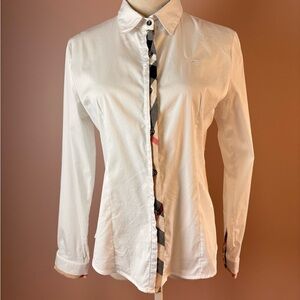 Burberry White Shirt with Tan and Black Trim